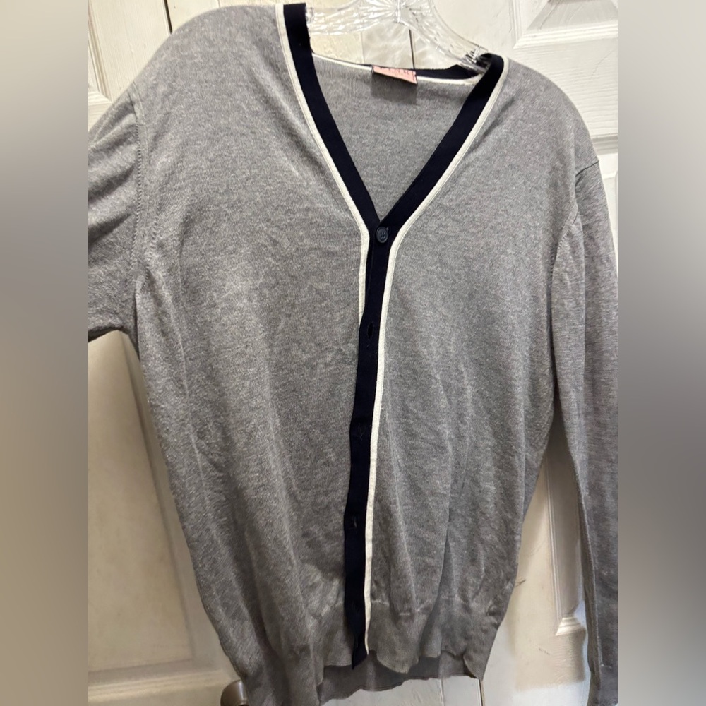 Thomas PINK Gray Cardigan with Black Trim